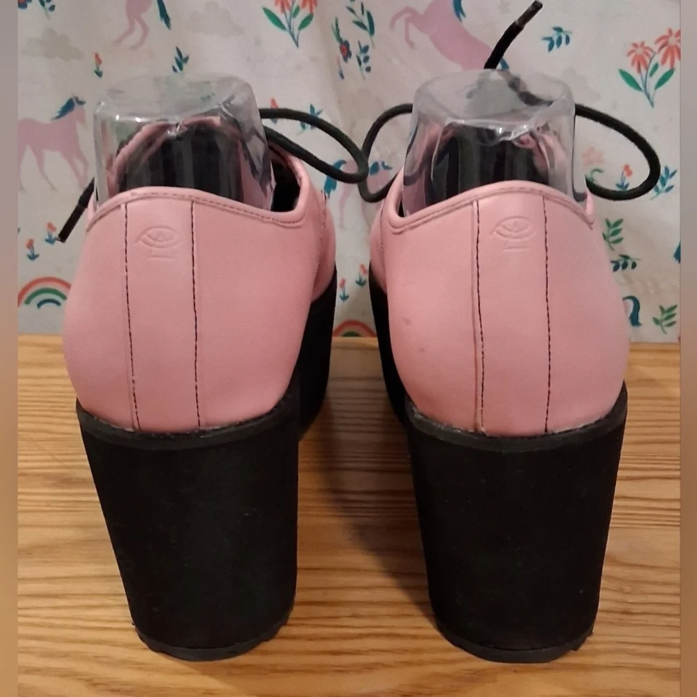 EUC Strange Cvlt YRU Stomp Pink & Black Platform Emo Goth Club Sneaker Shoe SZ